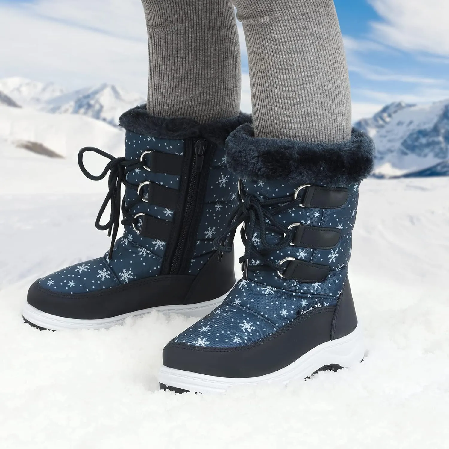 Apakowa Kids Girls Insulated Fur Winter Warm Snow Boots (Toddler/Little Kid)