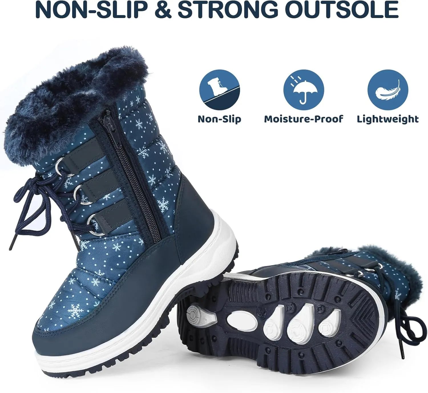 Apakowa Kids Girls Insulated Fur Winter Warm Snow Boots (Toddler/Little Kid)
