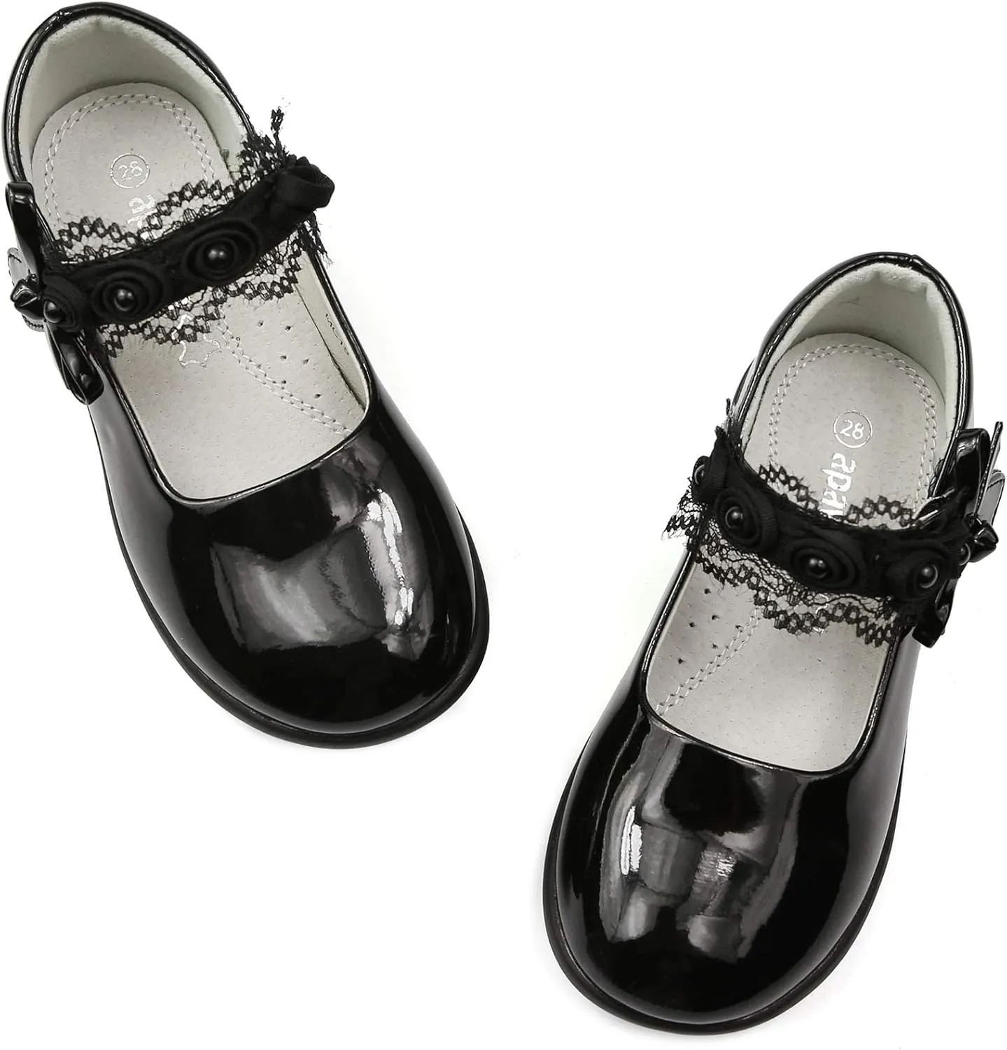 Apawwa Princess Party Dress Shoes - Anti-Scratch Leather Mary Jane Ballerina Flats for Girls, Size Toddler 5 to 3.5, White, Pink, Black