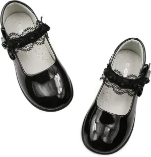 Apawwa Princess Party Dress Shoes - Anti-Scratch Leather Mary Jane Ballerina Flats for Girls, Size Toddler 5 to 3.5, White, Pink, Black