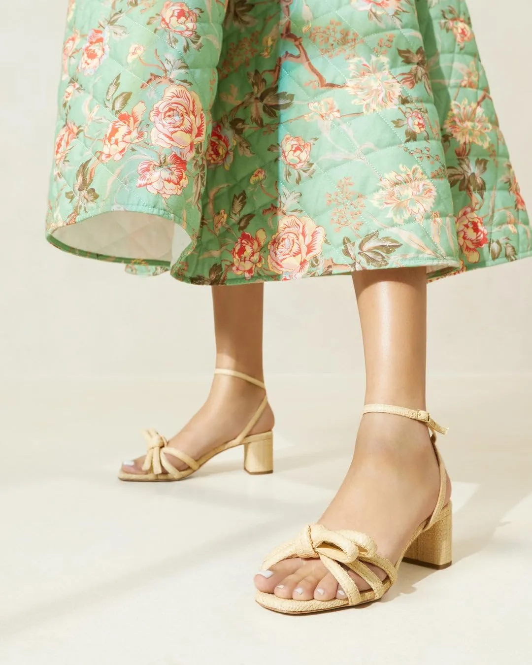 Arqa Bow-embellished Natural Raffia Heeled Sandals for Women Open Squared Toe Block Mid Heel Ankle Strap Sandal Summer Wedding Party Dressy Shoes