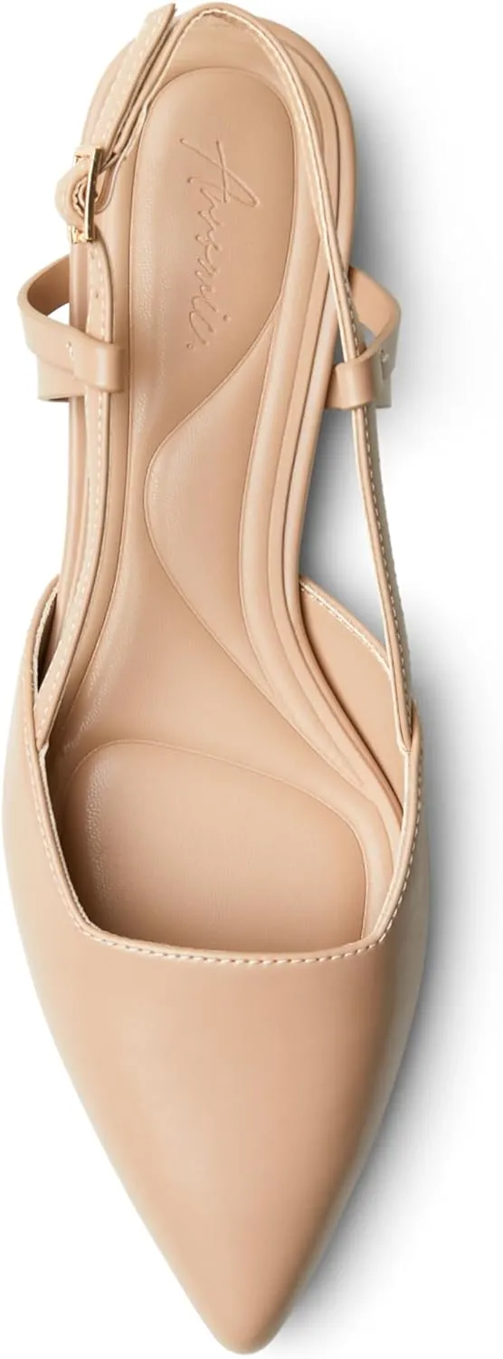 Arromic Slingback Flats for Women Pointed Toe Women's Flats Square Topline Slip On for Fashion Dressy Date Comfort Office Work