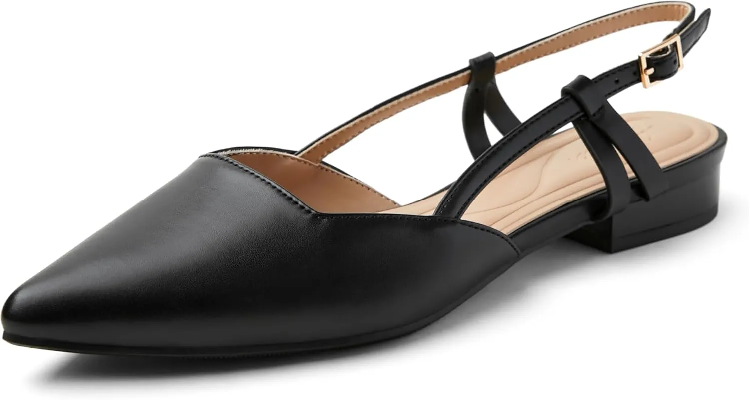 Arromic Slingback Flats for Women Pointed Toe Women's Flats Square Topline Slip On for Fashion Dressy Date Comfort Office Work