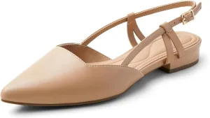 Arromic Slingback Flats for Women Pointed Toe Women's Flats Square Topline Slip On for Fashion Dressy Date Comfort Office Work