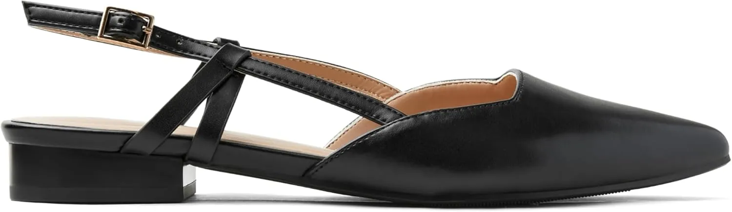 Arromic Slingback Flats for Women Pointed Toe Women's Flats Square Topline Slip On for Fashion Dressy Date Comfort Office Work