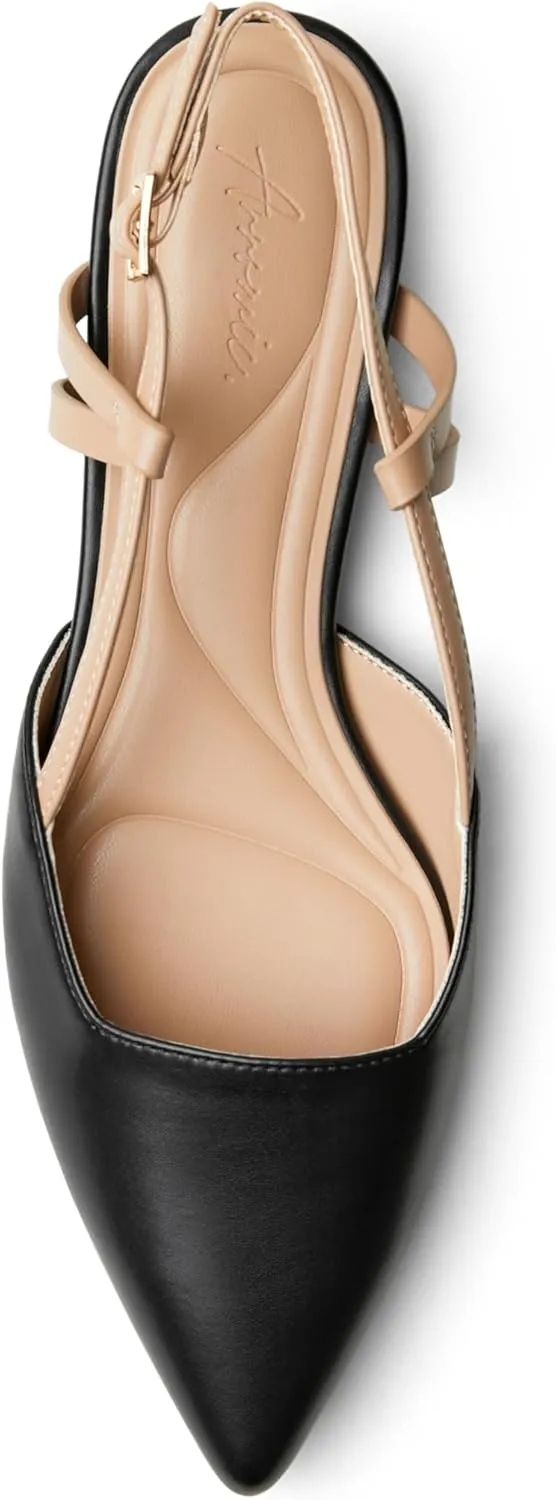 Arromic Slingback Flats for Women Pointed Toe Women's Flats Square Topline Slip On for Fashion Dressy Date Comfort Office Work