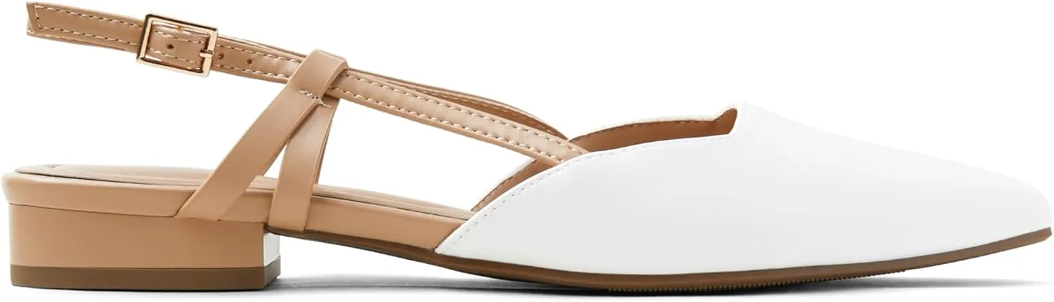 Arromic Slingback Flats for Women Pointed Toe Women's Flats Square Topline Slip On for Fashion Dressy Date Comfort Office Work