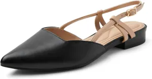 Arromic Slingback Flats for Women Pointed Toe Women's Flats Square Topline Slip On for Fashion Dressy Date Comfort Office Work