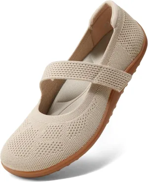 Arromic Wide Toe Box Flat Shoes Women Mary Jane Flat Shoes Comofortable Ballet Flat with Adjustable Straps Slip on Washable Knit Casual Flats