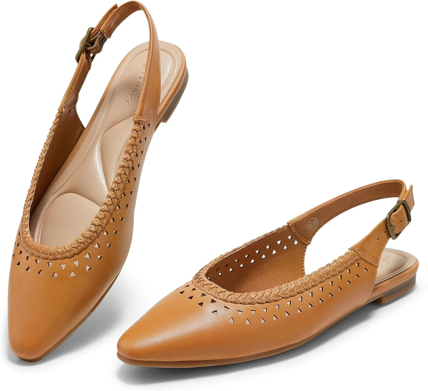 Arromic Women's Flats Pointed Toe Slingback Comfortable Slip-On Leather Shoes Black/White/Brown Dressy Casual for Work, Office, Travel