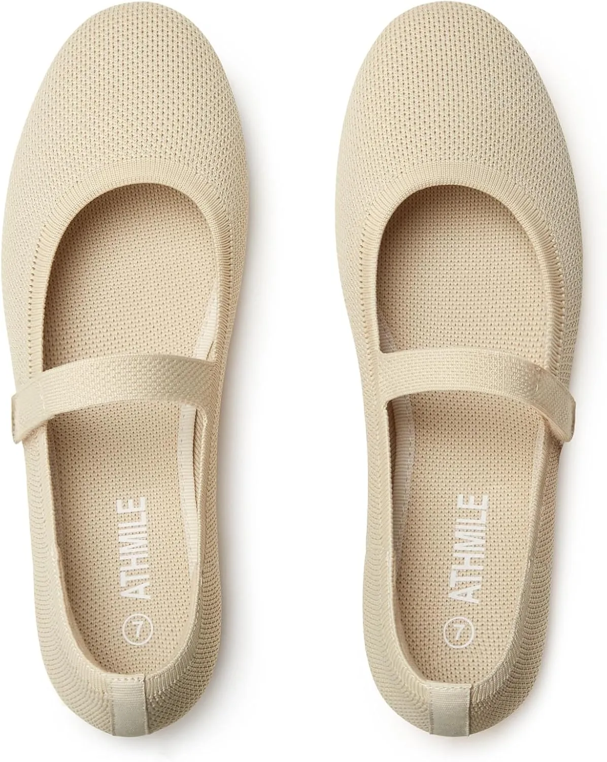 ATHMILE Mary Jane Shoes Women Round Toe Knit Ballet Flats Shoes for Women Comfortable Dressy Washable Adjustable Strap for Work Office Casual