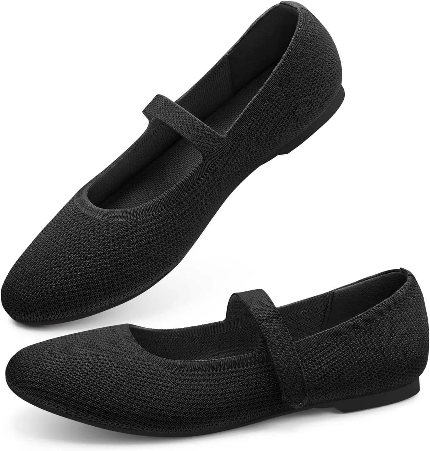 ATHMILE Mary Jane Shoes Women Round Toe Knit Ballet Flats Shoes for Women Comfortable Dressy Washable Adjustable Strap for Work Office Casual