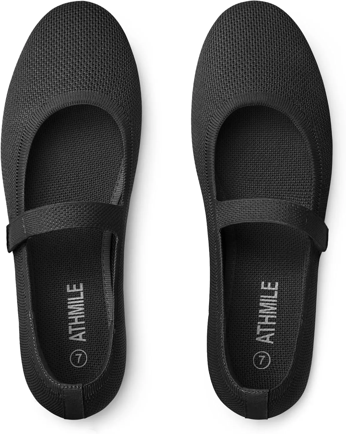 ATHMILE Mary Jane Shoes Women Round Toe Knit Ballet Flats Shoes for Women Comfortable Dressy Washable Adjustable Strap for Work Office Casual