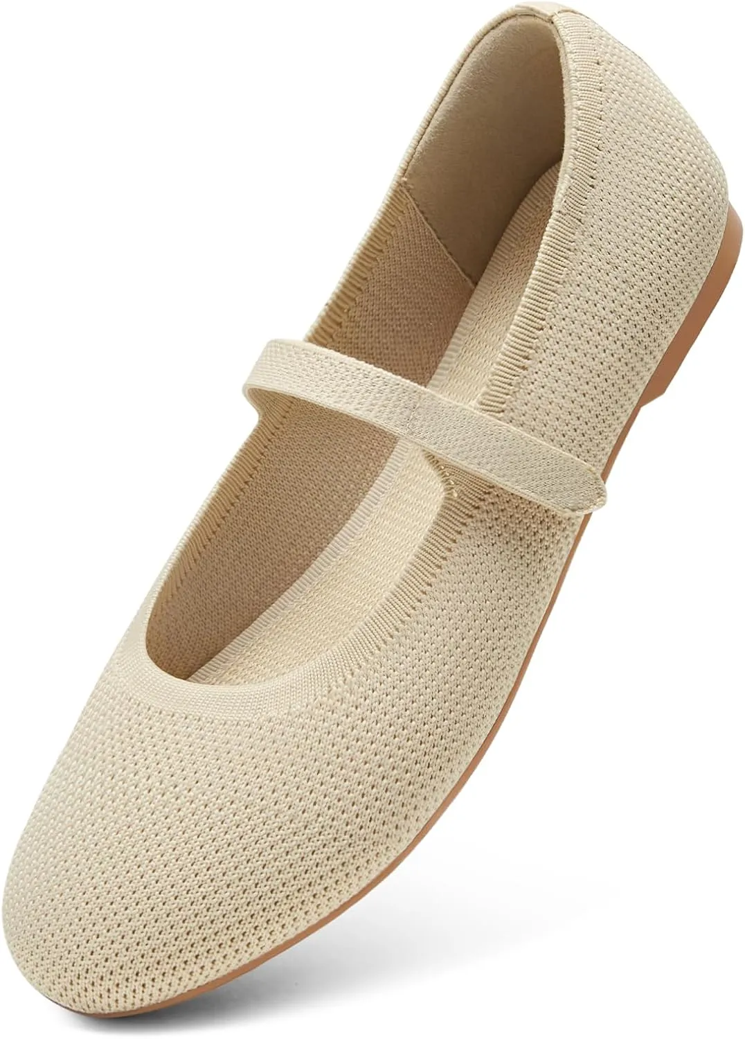 ATHMILE Mary Jane Shoes Women Round Toe Knit Ballet Flats Shoes for Women Comfortable Dressy Washable Adjustable Strap for Work Office Casual