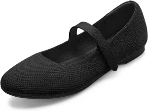 ATHMILE Mary Jane Shoes Women Round Toe Knit Ballet Flats Shoes for Women Comfortable Dressy Washable Adjustable Strap for Work Office Casual