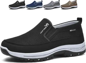 Auguscare Shoes Men, Men's Arch Support Slip-on Canvas Loafers, Men's Mesh Breathable Walking Shoes, Outdoor Casual Non Slip Orthopedic Sneakers