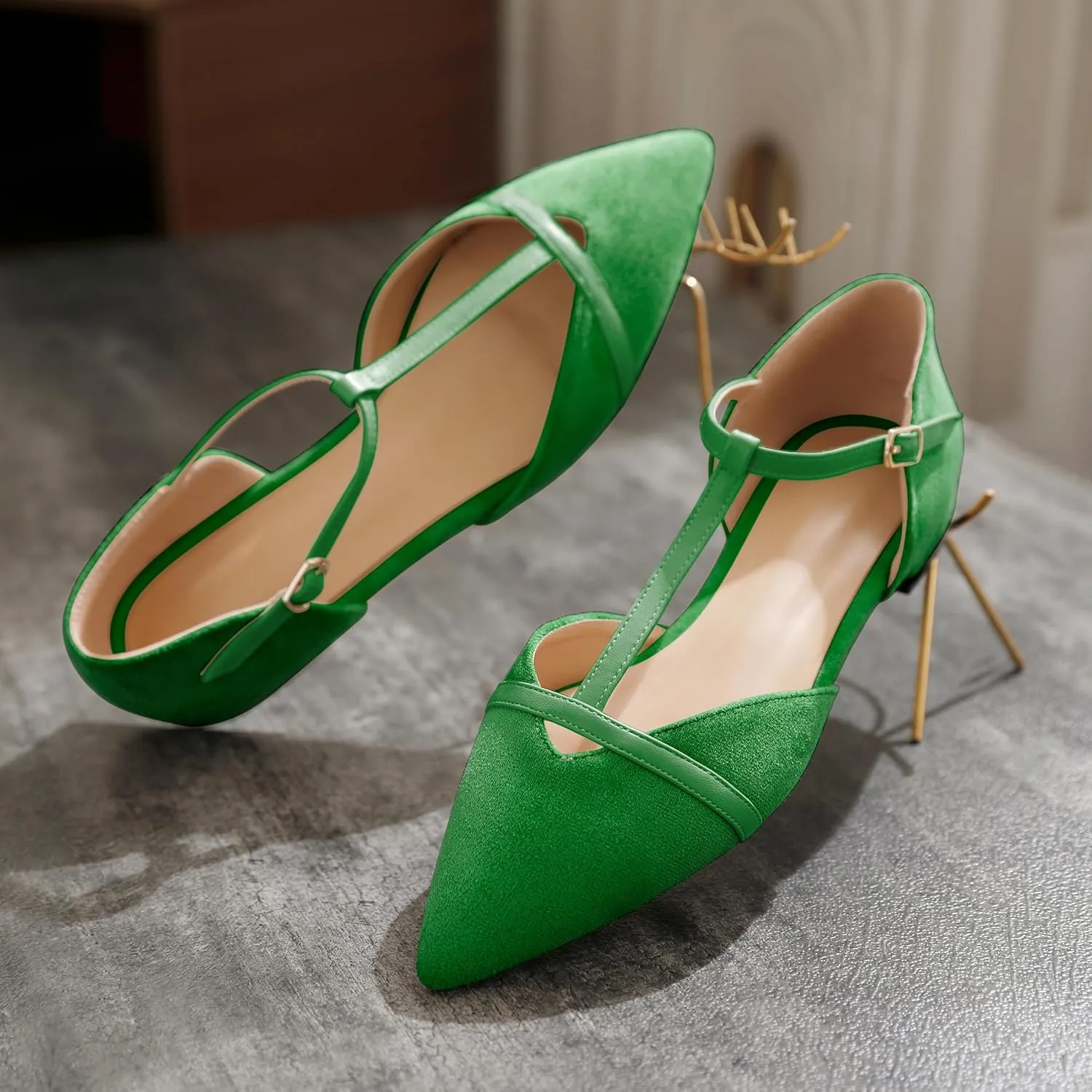 AUMOTED Women's Mary Jane Flat Pointed Toe Flats Low Heel D'Orsay Slip-on Pumps Casual Walking Shoes