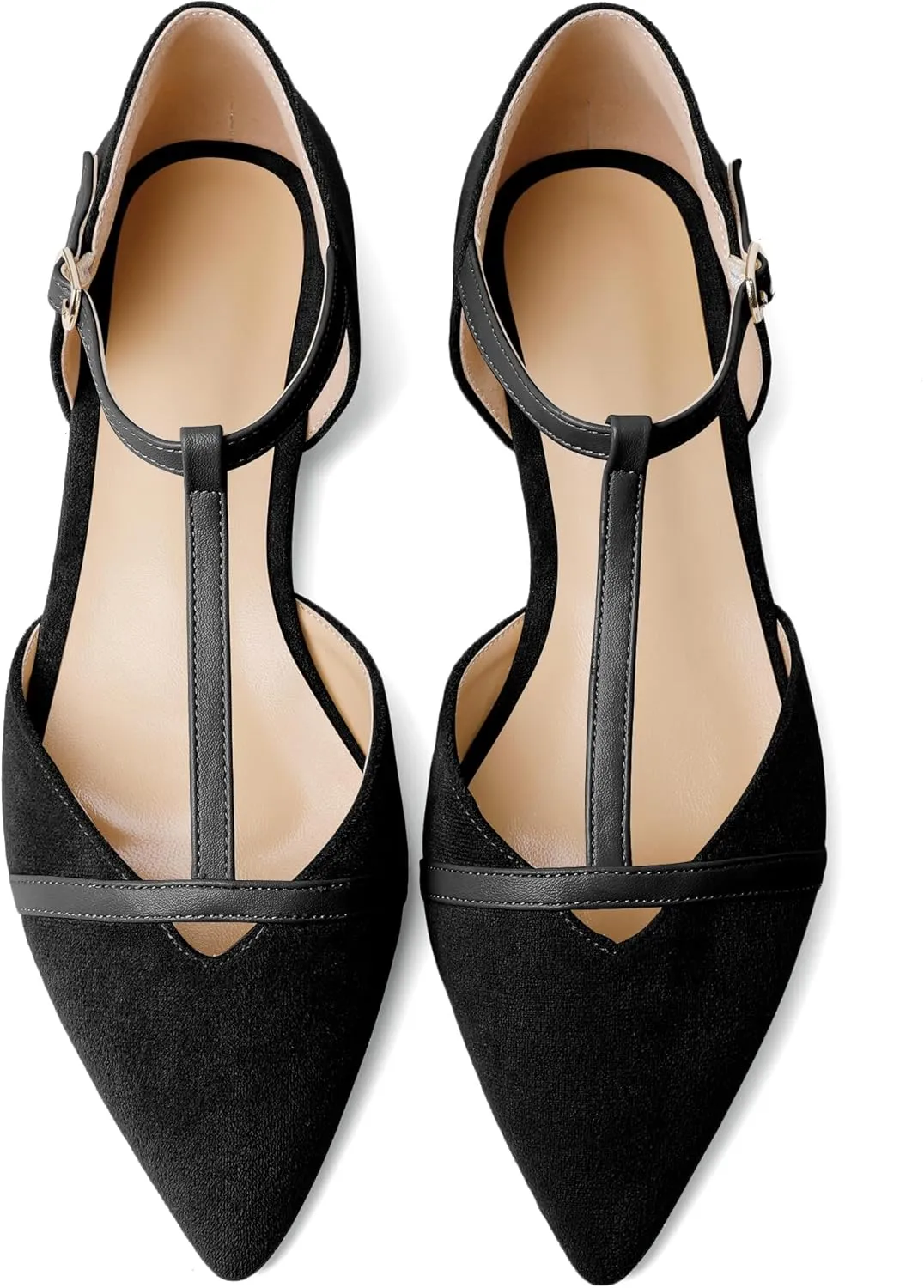 AUMOTED Women's Mary Jane Flat Pointed Toe Flats Low Heel D'Orsay Slip-on Pumps Casual Walking Shoes
