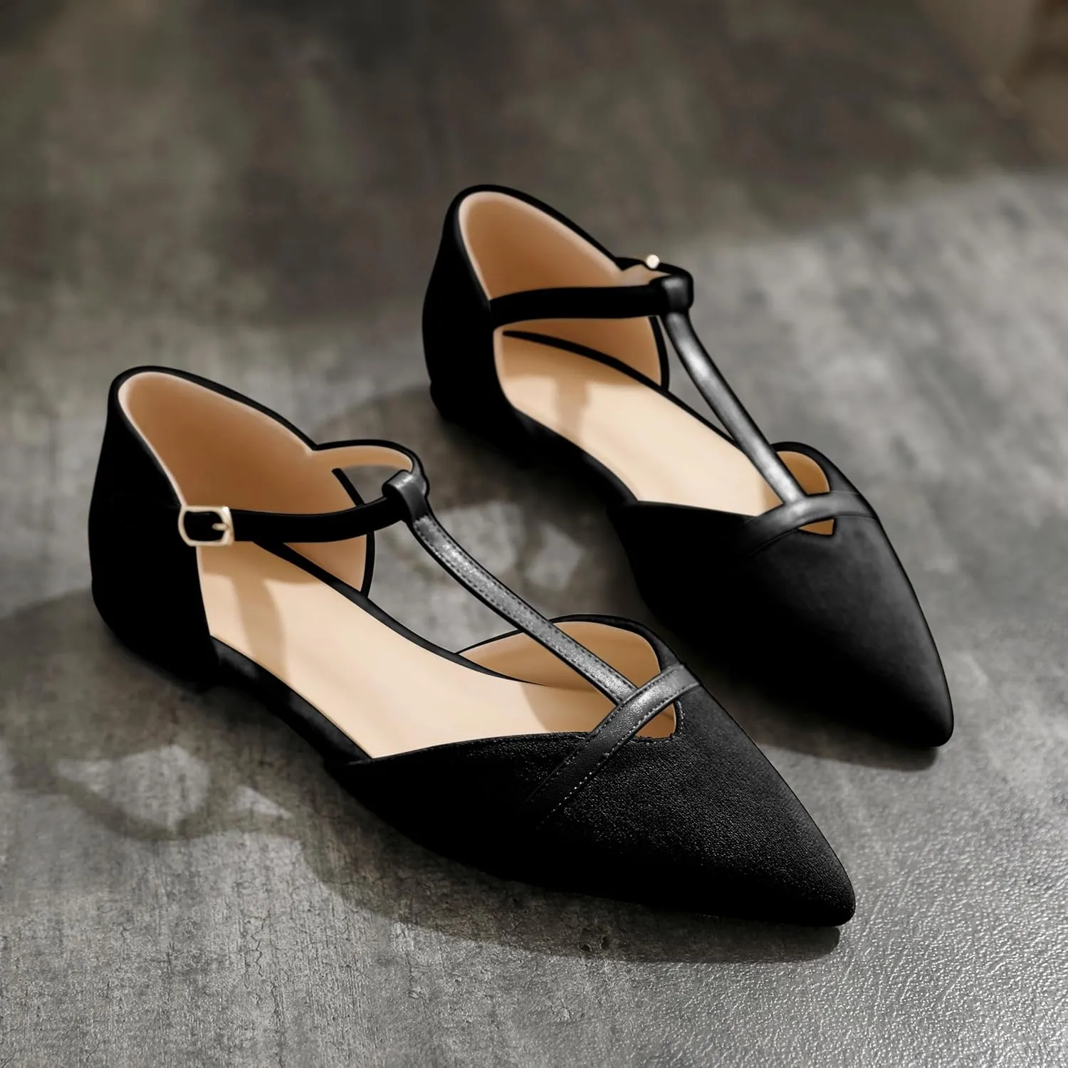 AUMOTED Women's Mary Jane Flat Pointed Toe Flats Low Heel D'Orsay Slip-on Pumps Casual Walking Shoes