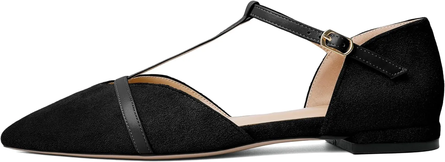 AUMOTED Women's Mary Jane Flat Pointed Toe Flats Low Heel D'Orsay Slip-on Pumps Casual Walking Shoes