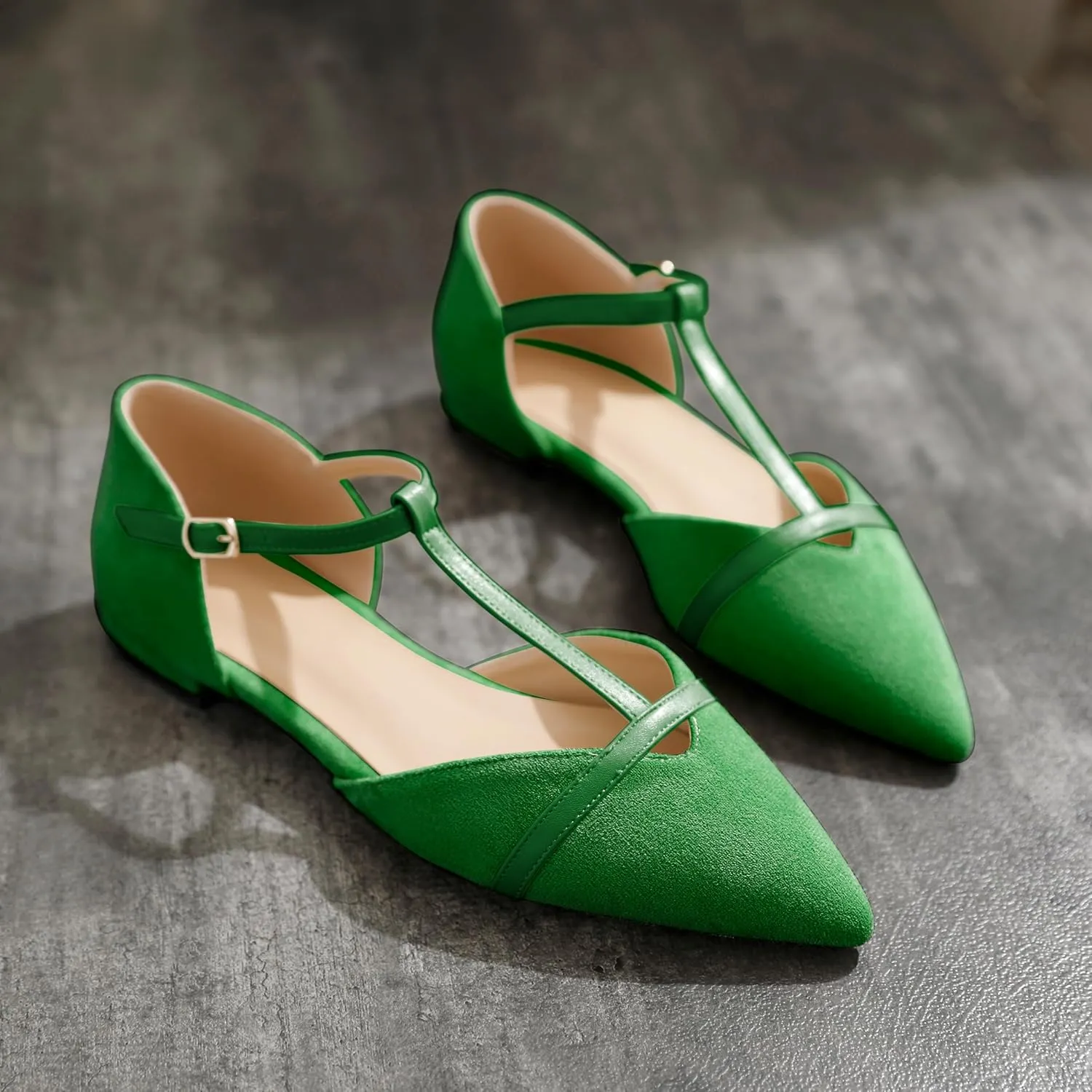 AUMOTED Women's Mary Jane Flat Pointed Toe Flats Low Heel D'Orsay Slip-on Pumps Casual Walking Shoes