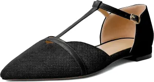 AUMOTED Women's Mary Jane Flat Pointed Toe Flats Low Heel D'Orsay Slip-on Pumps Casual Walking Shoes