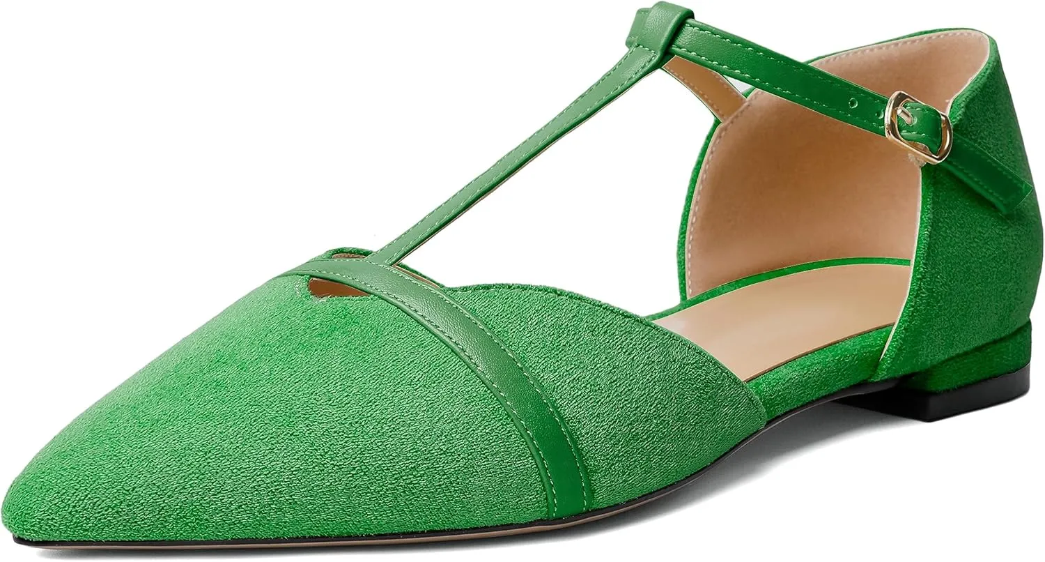 AUMOTED Women's Mary Jane Flat Pointed Toe Flats Low Heel D'Orsay Slip-on Pumps Casual Walking Shoes