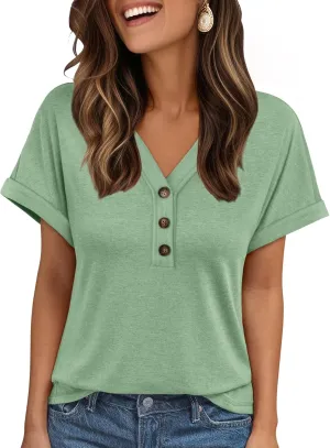 AUTOMET Short Sleeve V Neck T Shirts Womens Cap Sleeve Summer Casual Dressy Tops