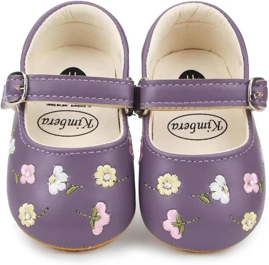 Baby Mary Jane Flats for Girls with Bowknot Cotton Anti Skid Sole Infant First Walker Princess Dress Crib Wedding Shoes
