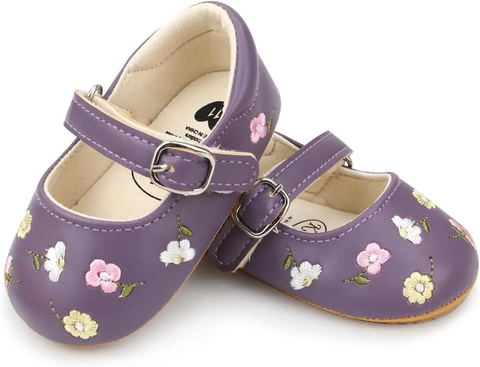 Baby Mary Jane Flats for Girls with Bowknot Cotton Anti Skid Sole Infant First Walker Princess Dress Crib Wedding Shoes