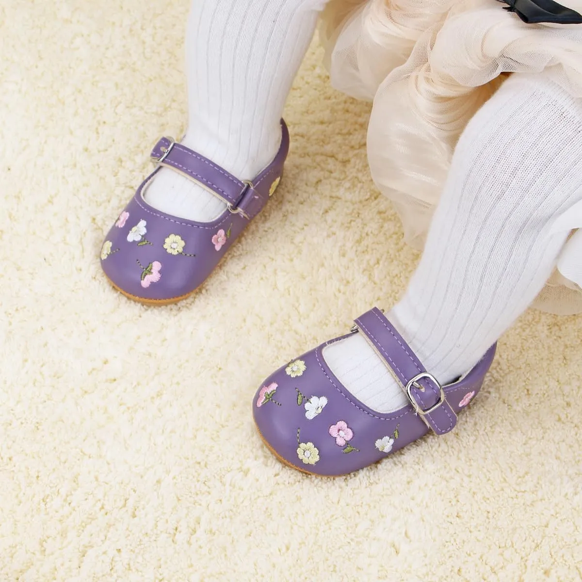 Baby Mary Jane Flats for Girls with Bowknot Cotton Anti Skid Sole Infant First Walker Princess Dress Crib Wedding Shoes
