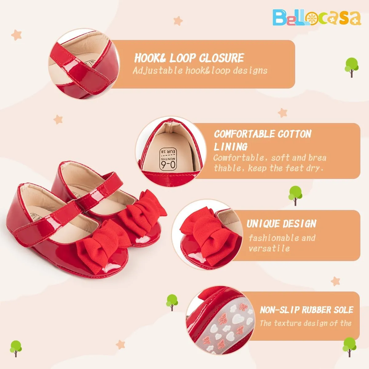 Baby Mary Jane Flats for Girls with Bowknot Cotton Anti Skid Sole Infant First Walker Princess Dress Crib Wedding Shoes