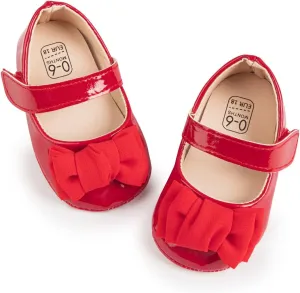 Baby Mary Jane Flats for Girls with Bowknot Cotton Anti Skid Sole Infant First Walker Princess Dress Crib Wedding Shoes