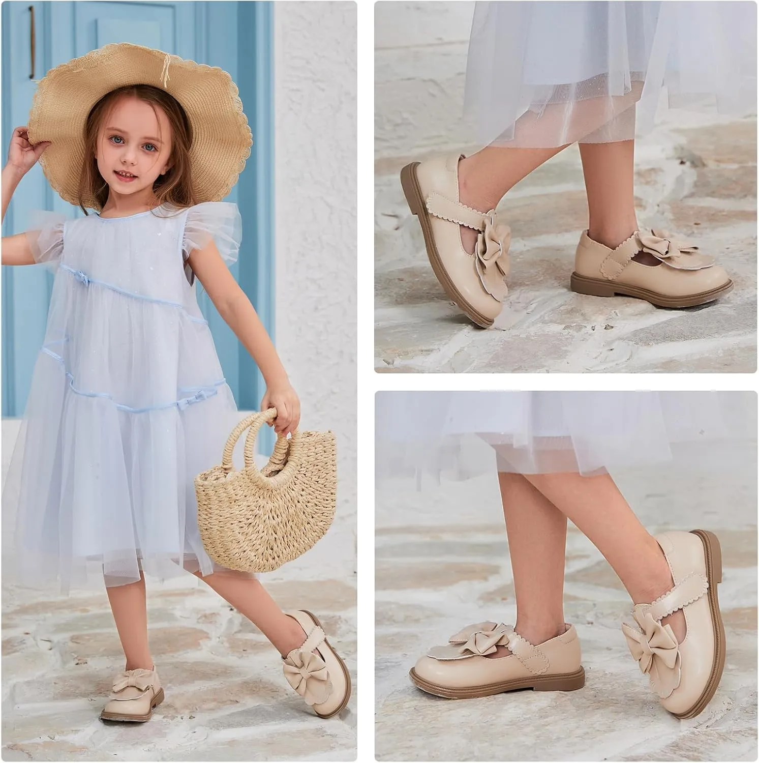 Balabala Toddler Girl Mary Jane Flats Girls Princess Dress Shoes Little Girl School Uniform Party Wedding Shoes