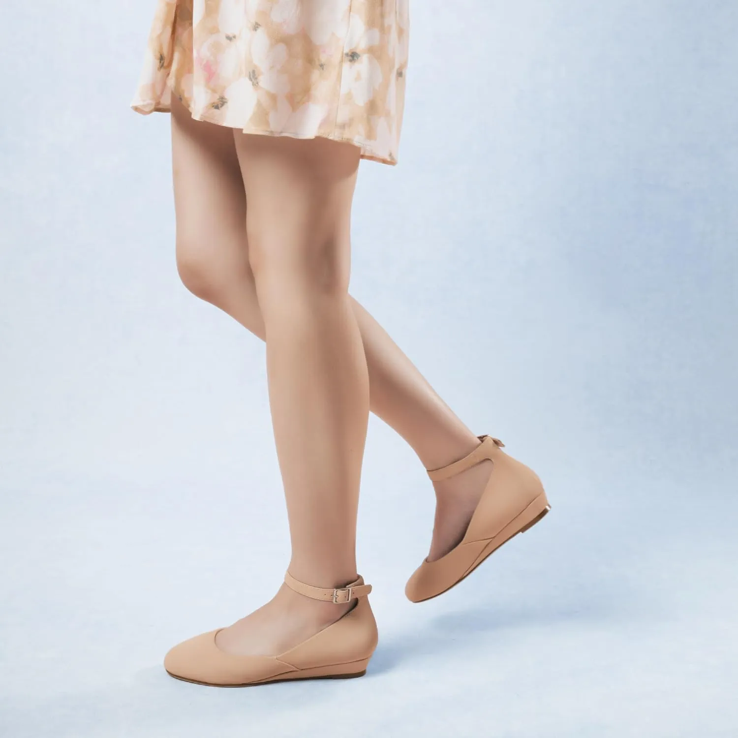 Ballet Flat Shoes for Women with Ankle Strap Low Wedge Heel, Cute Flats for Women, Comfortable Casual Dress Shoes