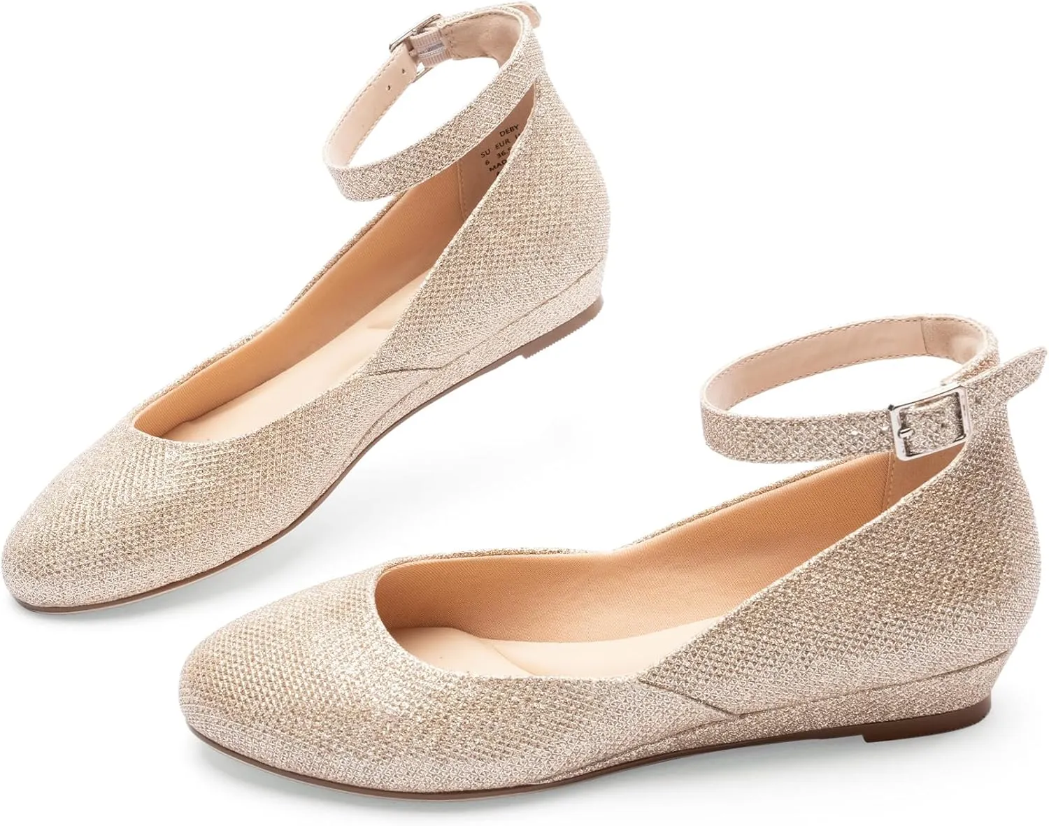 Ballet Flat Shoes for Women with Ankle Strap Low Wedge Heel, Cute Flats for Women, Comfortable Casual Dress Shoes