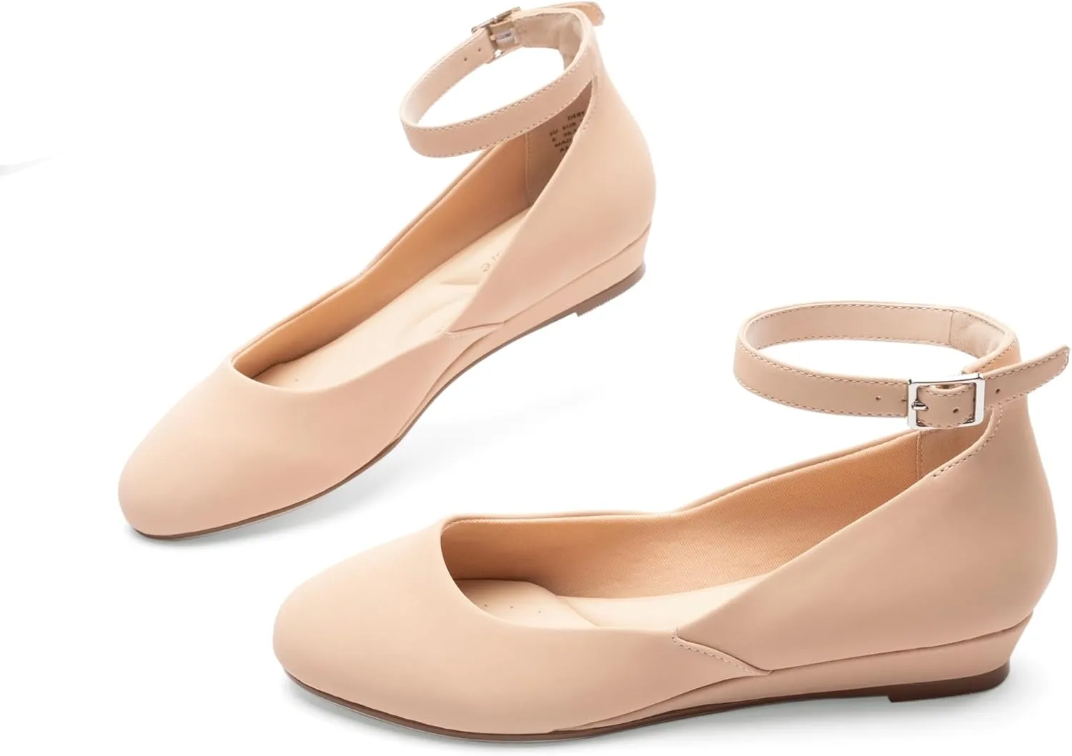 Ballet Flat Shoes for Women with Ankle Strap Low Wedge Heel, Cute Flats for Women, Comfortable Casual Dress Shoes
