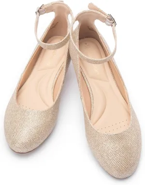 Ballet Flat Shoes for Women with Ankle Strap Low Wedge Heel, Cute Flats for Women, Comfortable Casual Dress Shoes