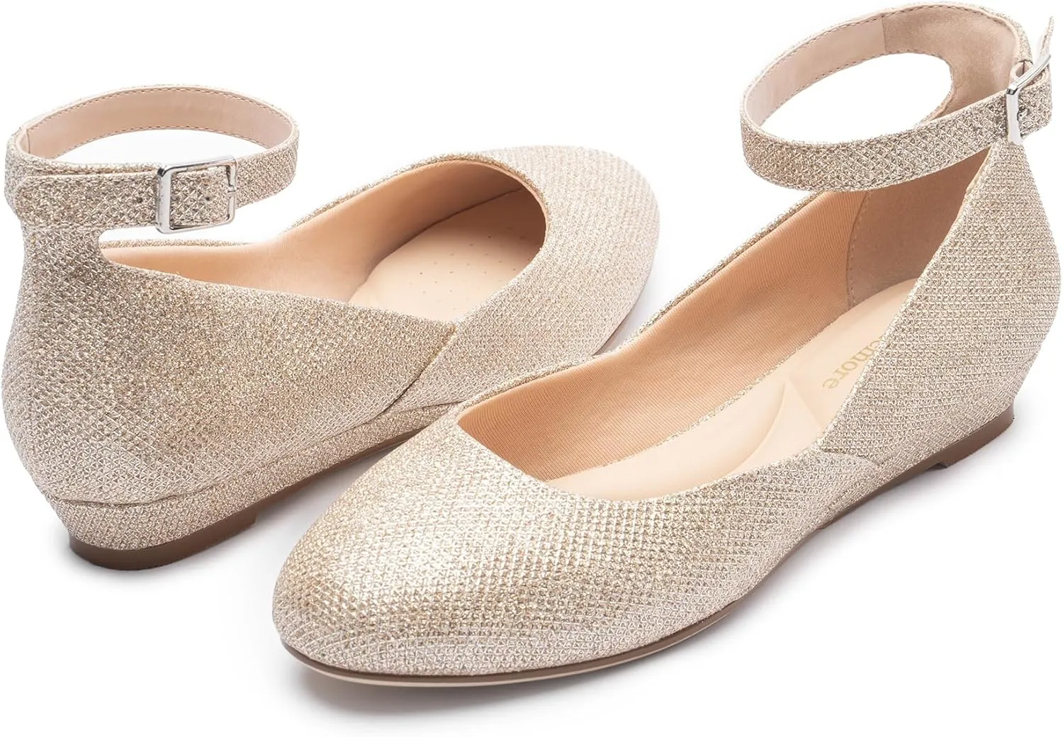 Ballet Flat Shoes for Women with Ankle Strap Low Wedge Heel, Cute Flats for Women, Comfortable Casual Dress Shoes