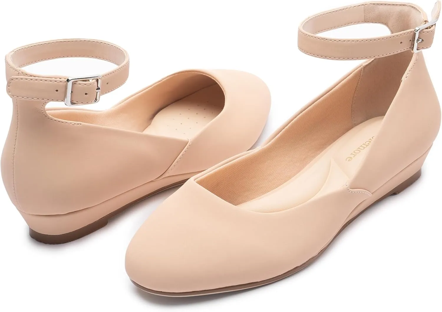 Ballet Flat Shoes for Women with Ankle Strap Low Wedge Heel, Cute Flats for Women, Comfortable Casual Dress Shoes