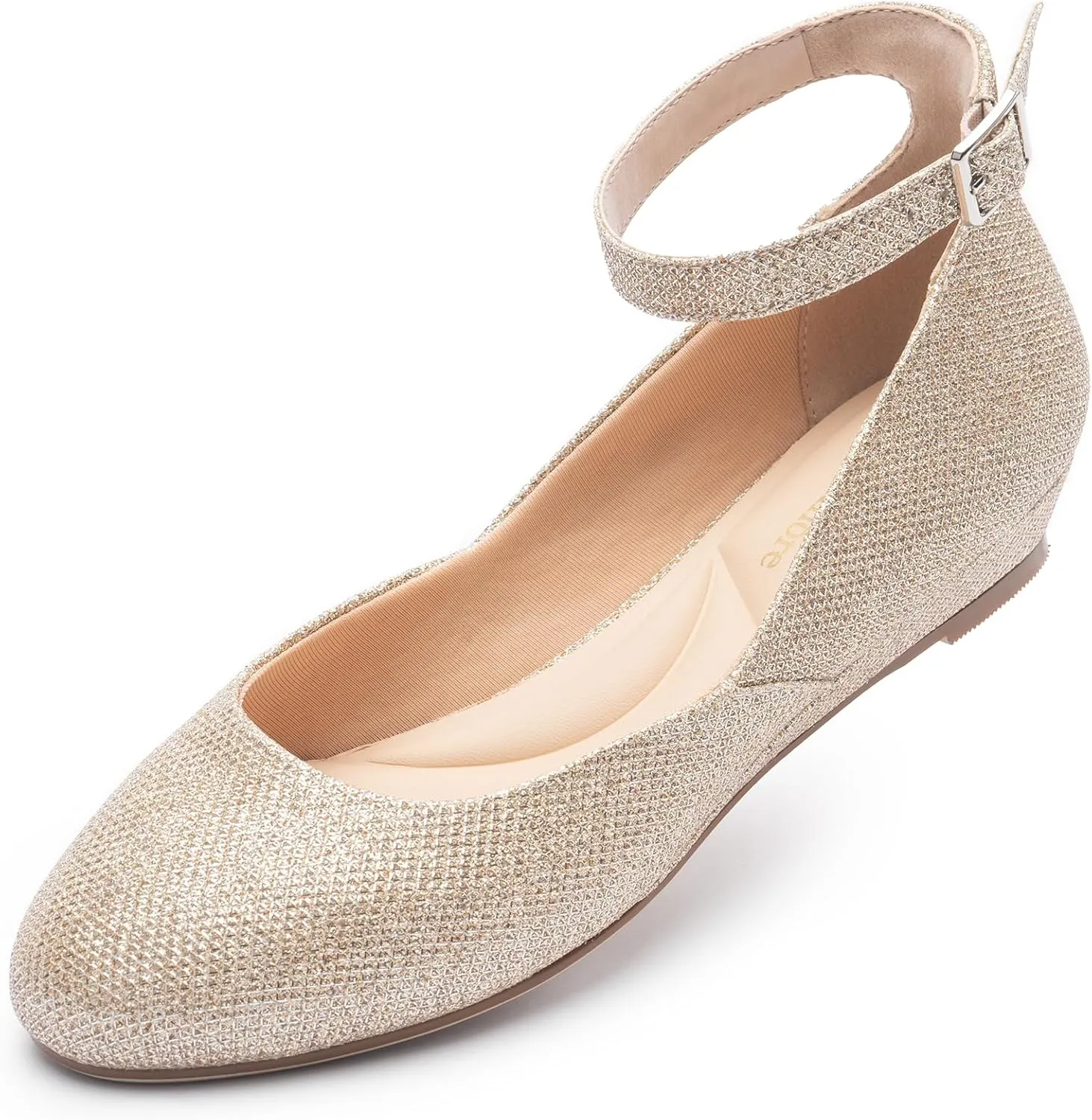 Ballet Flat Shoes for Women with Ankle Strap Low Wedge Heel, Cute Flats for Women, Comfortable Casual Dress Shoes