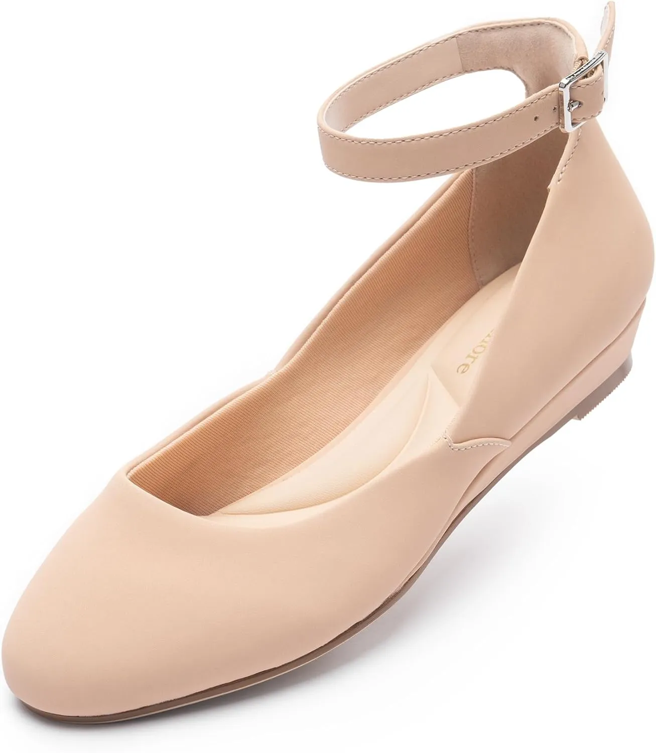 Ballet Flat Shoes for Women with Ankle Strap Low Wedge Heel, Cute Flats for Women, Comfortable Casual Dress Shoes