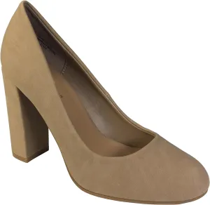 BAMBOO® Women's Chunky Heel Pump, Natural Nubuck PU, 10.0 B (M) US