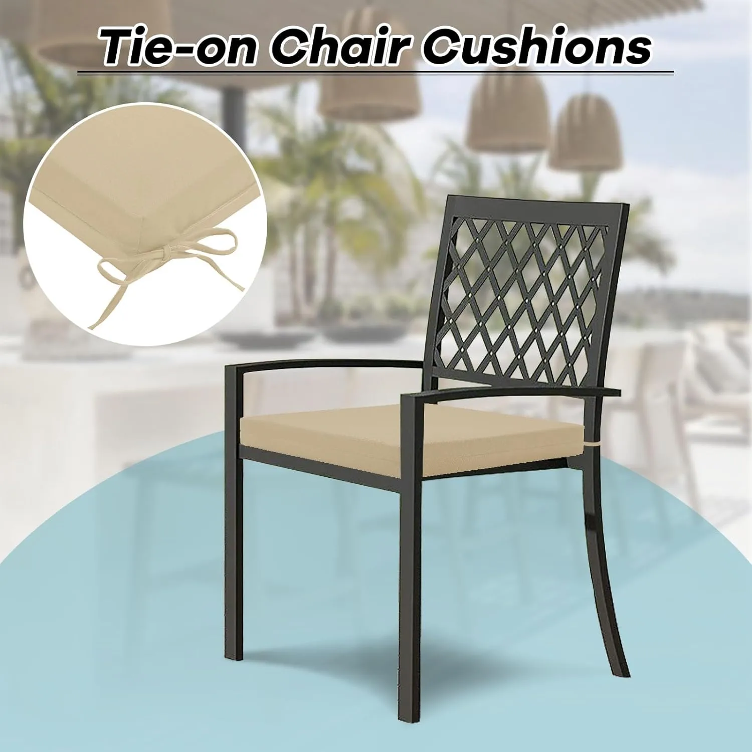 Basic Beyond Indoor/Outdoor Chair Cushions, Waterproof Patio Furniture Cushions - Square Corner Seat Cushions for Patio Furniture with Ties, 18.5"x16"x3", Beige, 4 Count (Pack of 1)