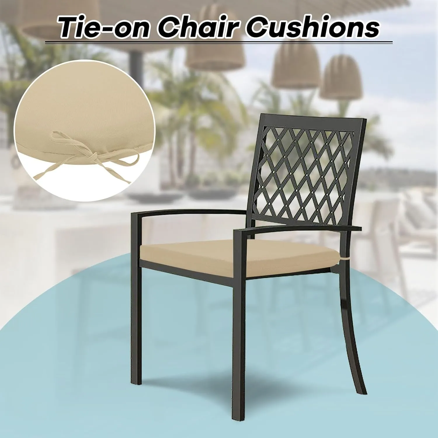 Basic Beyond Outdoor Chair Cushions Set of 4, Outdoor Cushions for Patio Furniture, Water Resistant Patio Chair Cushions with 2 Ties, 17x16x2, Beige