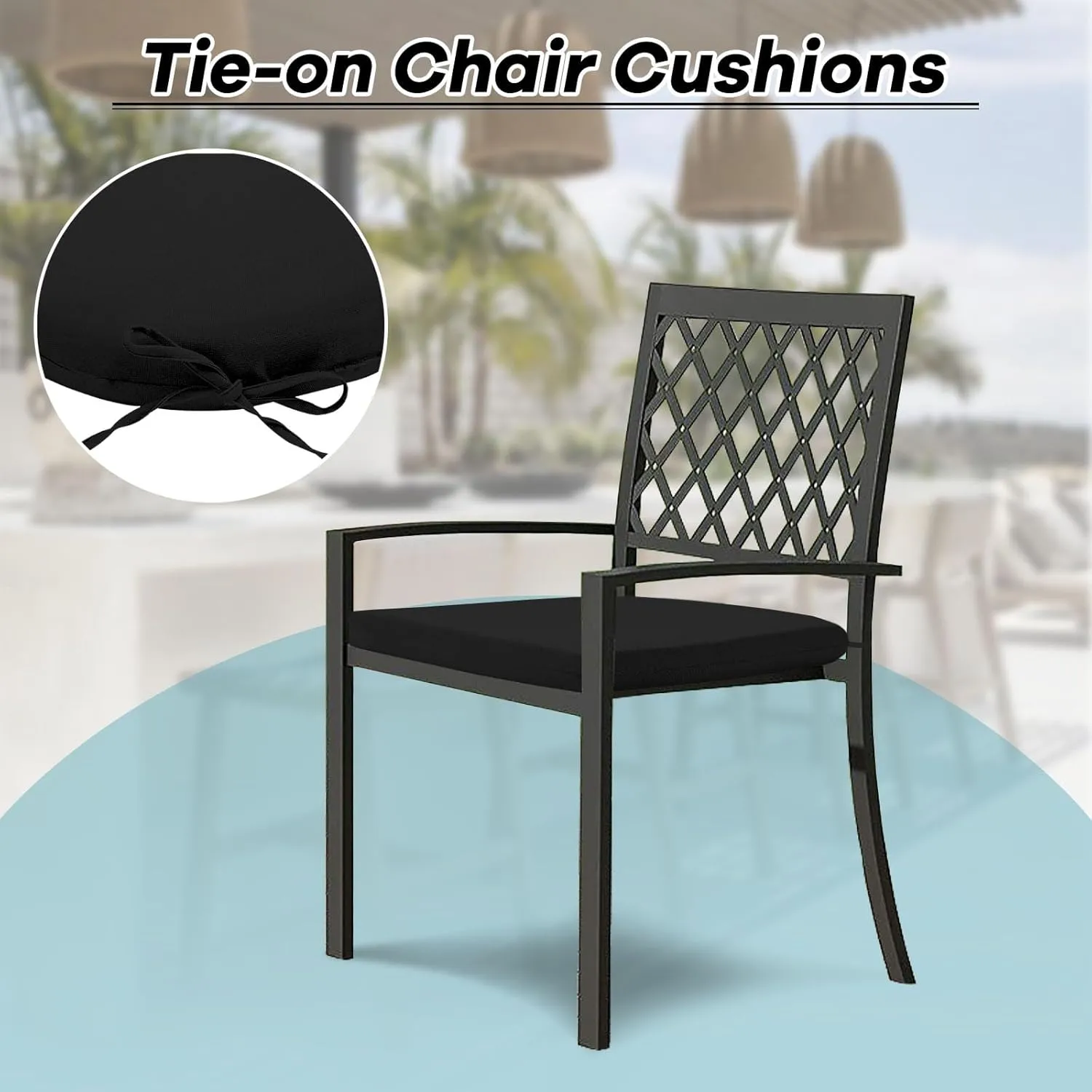 Basic Beyond Outdoor Chair Cushions Set of 4, Outdoor Cushions for Patio Furniture, Water Resistant Patio Chair Cushions with 2 Ties, 17x16x2, Black