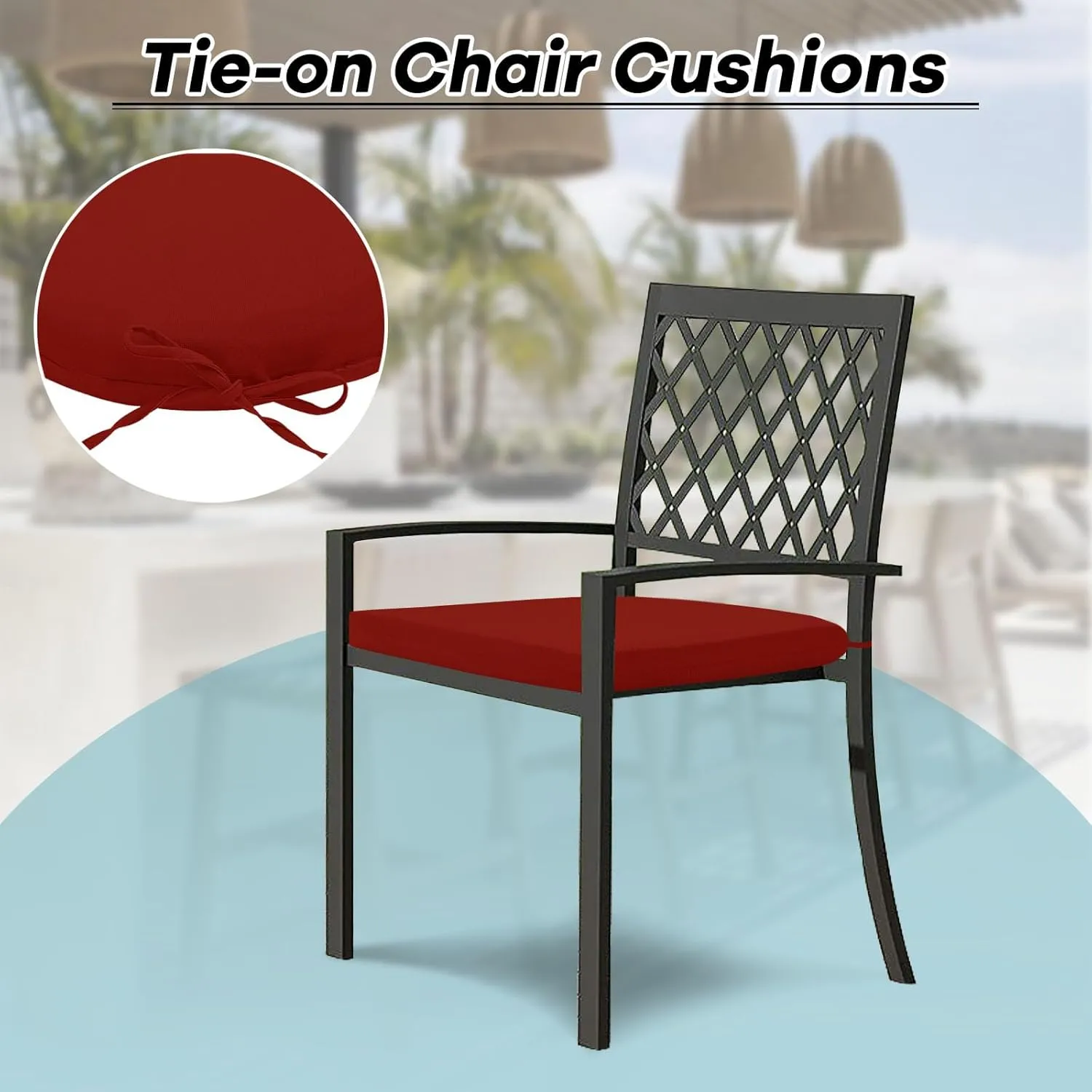 Basic Beyond Outdoor Chair Cushions Set of 4, Outdoor Cushions for Patio Furniture, Water Resistant Patio Chair Cushions with 2 Ties, 17x16x2, Brick Red