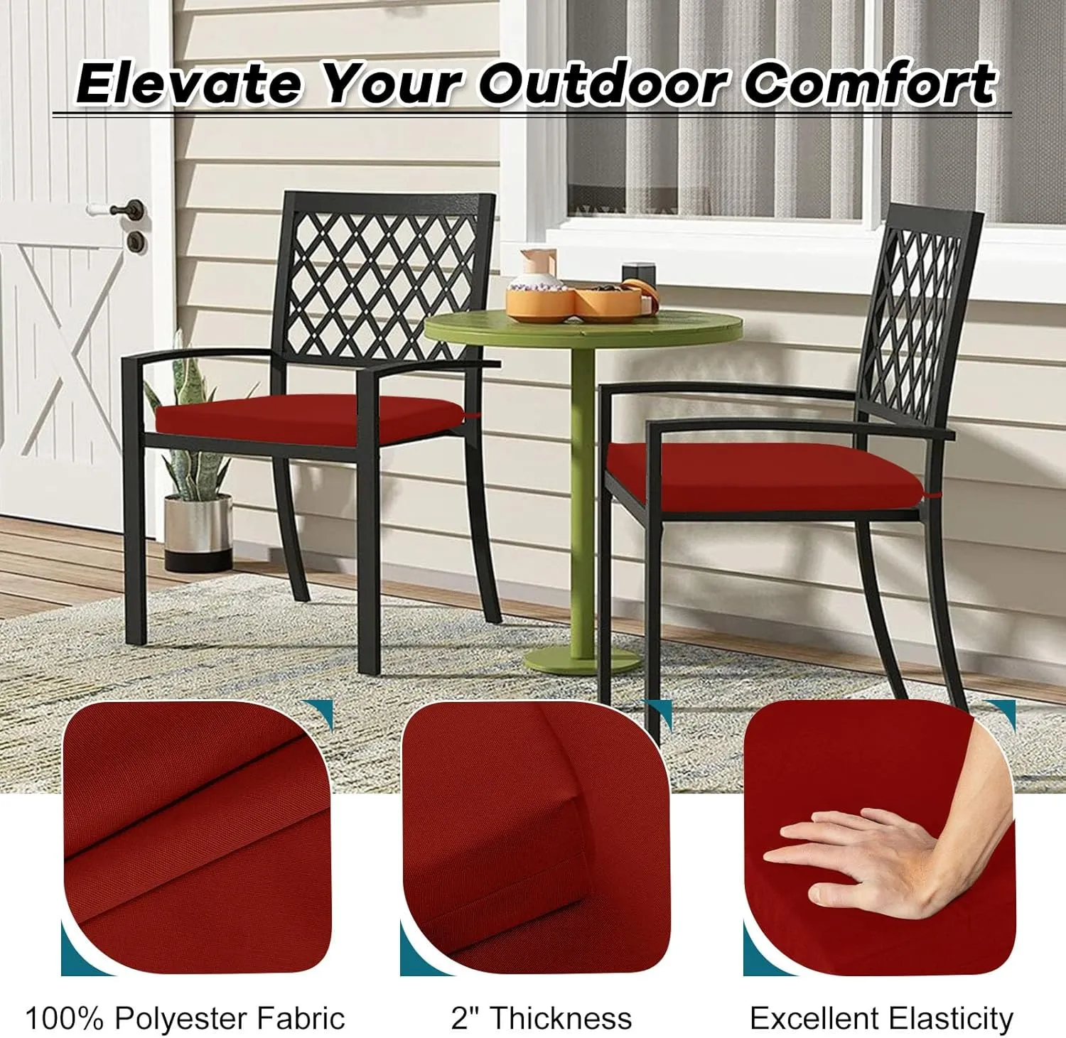 Basic Beyond Outdoor Chair Cushions Set of 4, Outdoor Cushions for Patio Furniture, Water Resistant Patio Chair Cushions with 2 Ties, 17x16x2, Brick Red