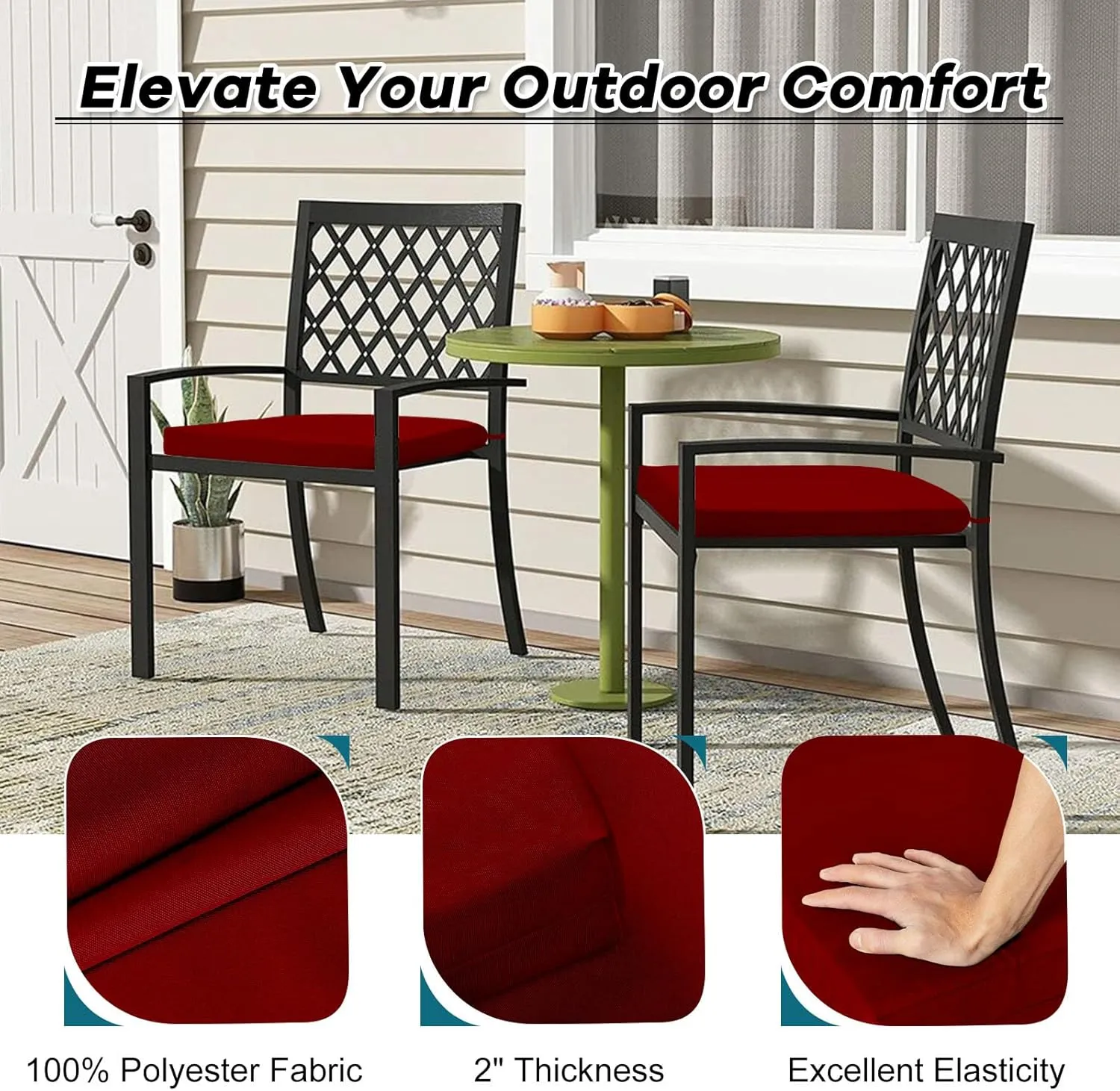 Basic Beyond Outdoor Chair Cushions Set of 4, Outdoor Cushions for Patio Furniture, Water Resistant Patio Chair Cushions with 2 Ties, 17x16x2, Burgundy