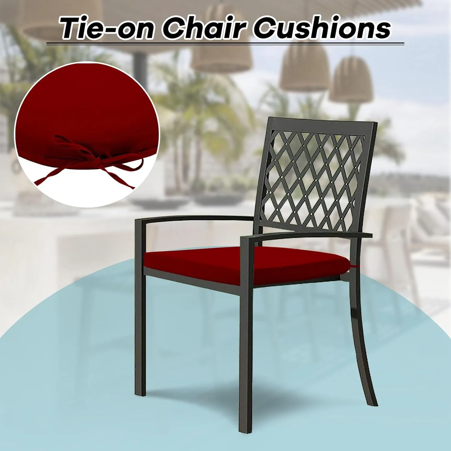 Basic Beyond Outdoor Chair Cushions Set of 4, Outdoor Cushions for Patio Furniture, Water Resistant Patio Chair Cushions with 2 Ties, 17x16x2, Burgundy